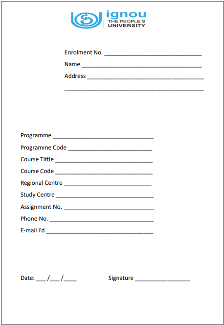 IGNOU Assignment Front Page sample