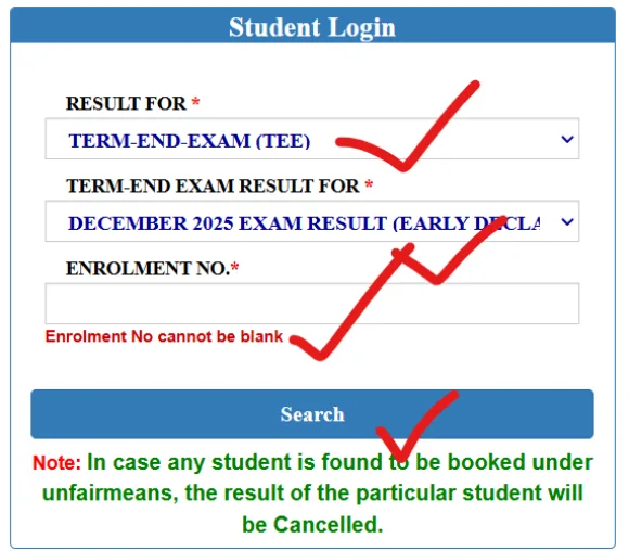 IGNOU December 2025 TEE Result check online
