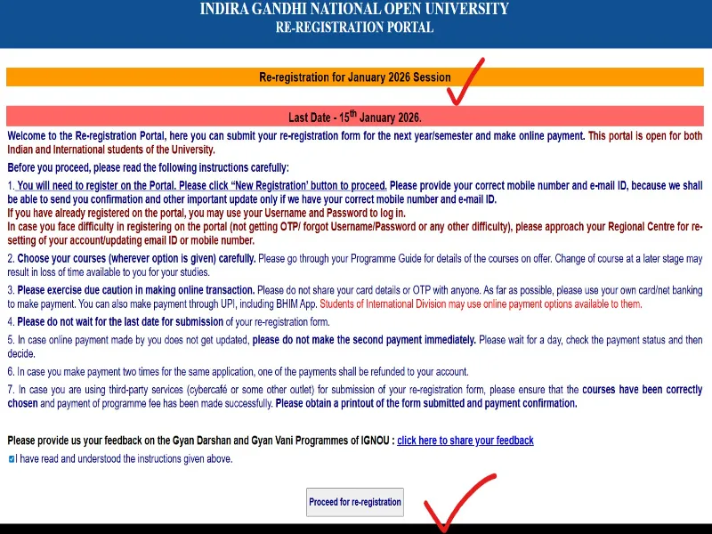 IGNOU Re-registration Form online
